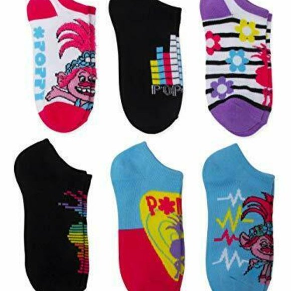Trolls World Tour Girls' No Show Socks, 6 Pack Size Small 6-10.5 Multi Color - Picture 8 of 8